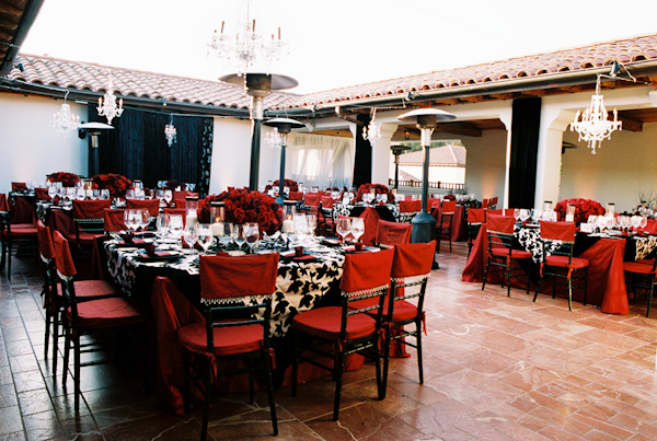 black, white and red wedding reception decor photo by Yvette Roman